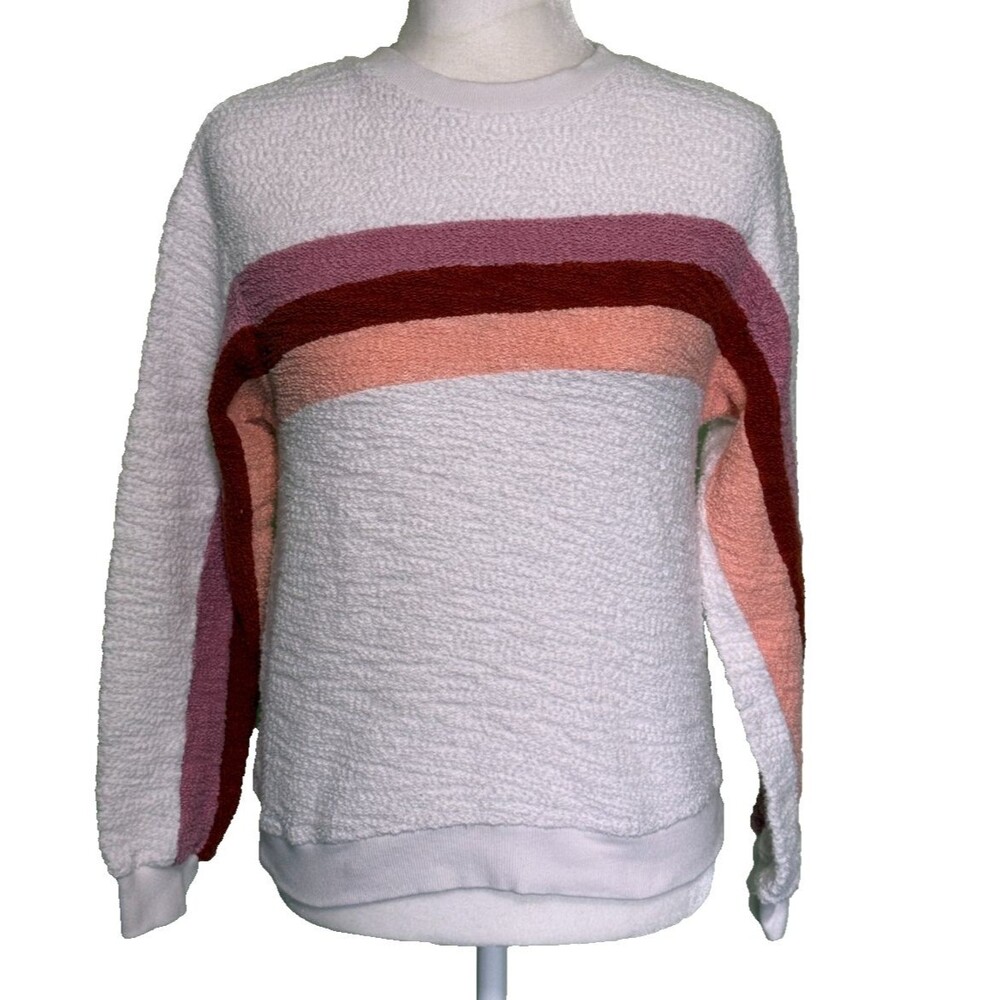 Faherty Women’s Cozy Lounge Streetwear Retro Striped Casual Sweatshirt Size Sm